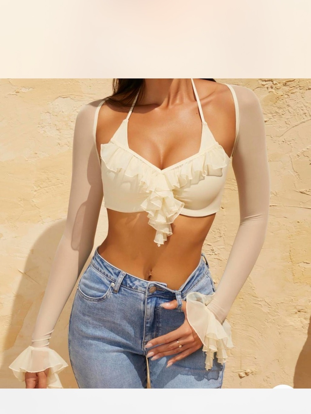 Oh Polly ruffle trim crop top, New with tags, size - US 4
